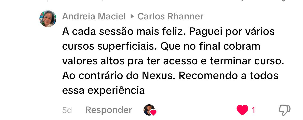 Comentário de Andreia Maciel: a cada sessão mais feliz, recomendo a todos essa experiência